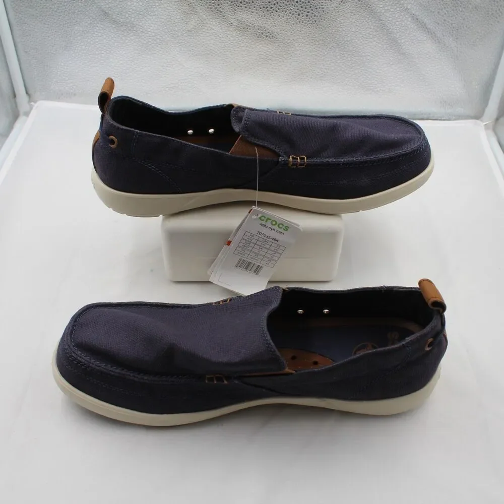 Crocs Walu SYN Men Size 12 Casual Canvas Comfort Slip On Loafers Navy Blue Brown
